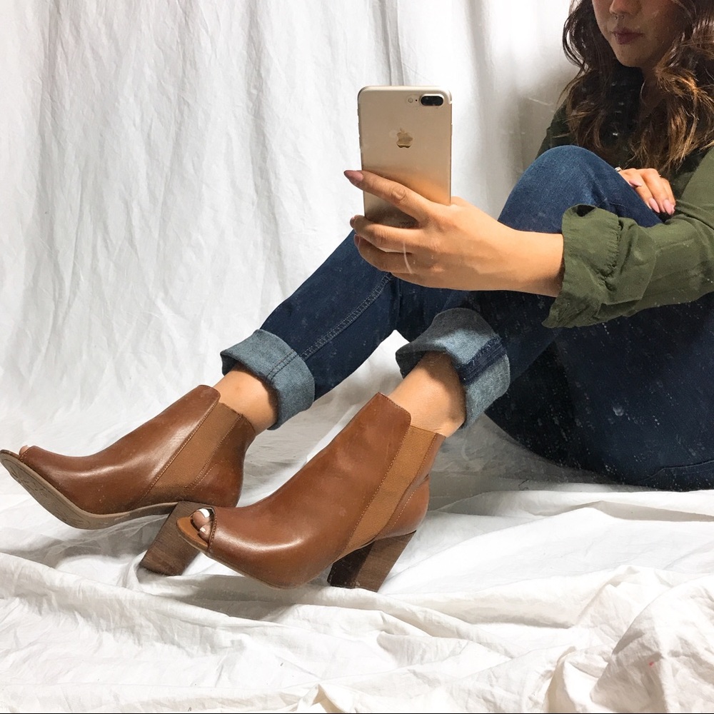 {CHINESE LAUNDRY} Brown Peeptoe Booties